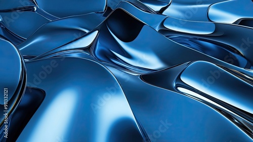 Fototapeta Naklejka Na Ścianę i Meble -  Glossy 3D blue background with reflective surfaces and sleek finishes, perfect for luxury and high-tech themes.