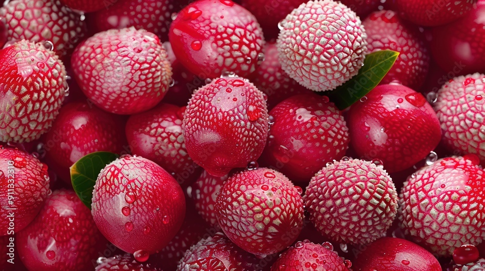   Strawberries viewed closely with water droplets