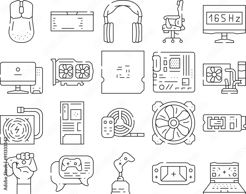 game pc computer gaming icons set vector. play technology video digital, device player gamer entertainment joystick controller game pc computer gaming black contour illustrations game pc computer gaming icons set vector. play technology video digital, device player gamer entertainment joystick controller game pc computer gaming black contour illustrations