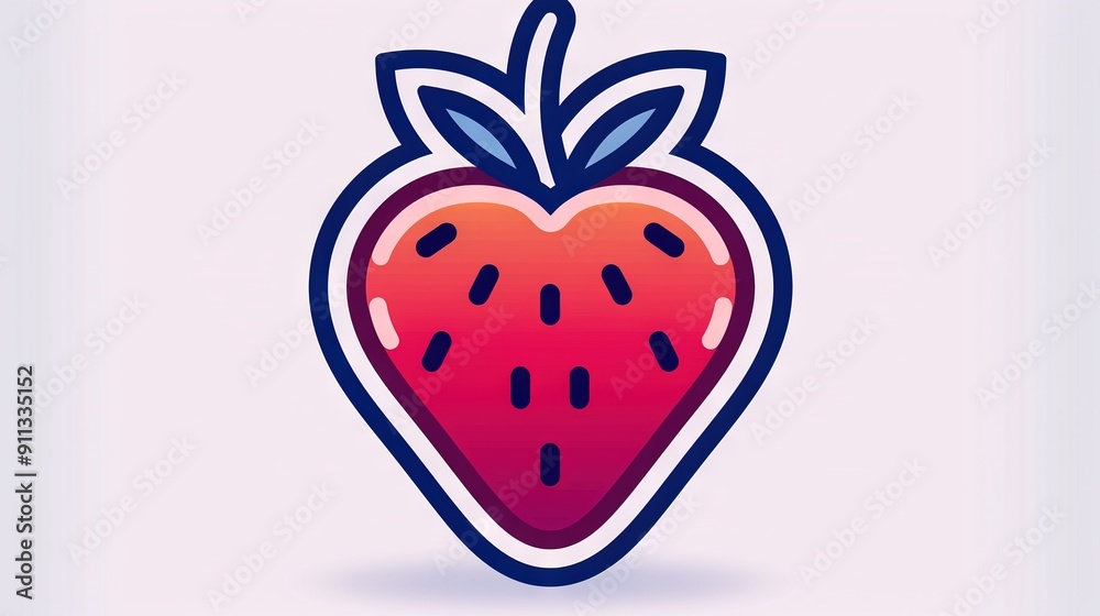 Fototapeta premium Strawberry with a fruit in the center, surrounded by leaves on top