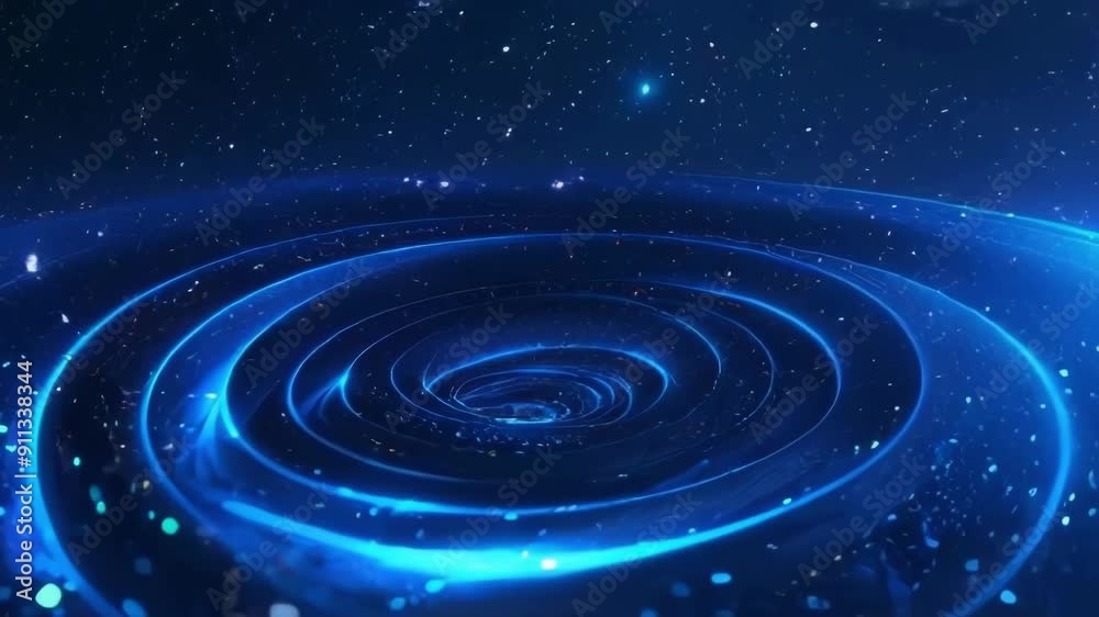 Spiral galaxy formation with glowing blue accents and stars, abstract background Spiral galaxy formation with glowing blue accents and stars, abstract background