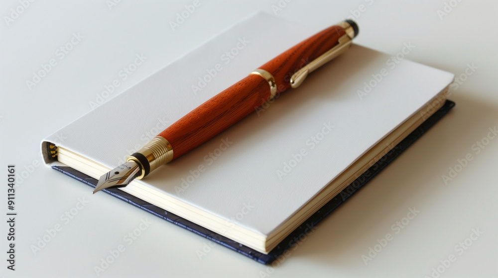 Elegant Notebook and Fountain Pen Placed on a Clean White Surface for Creative Writing Elegant Notebook and Fountain Pen Placed on a Clean White Surface for Creative Writing