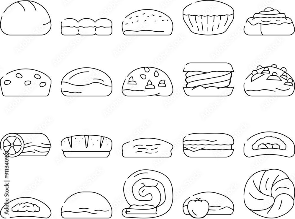bun bread burger hamburger icons set vector. food sandwich, sesame roll, brioche chinese, taiwan top, empty meat, view baked bun bread burger hamburger black contour illustrations bun bread burger hamburger icons set vector. food sandwich, sesame roll, brioche chinese, taiwan top, empty meat, view baked bun bread burger hamburger black contour illustrations