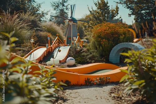 Miniature Golf Course with a Windmill photo