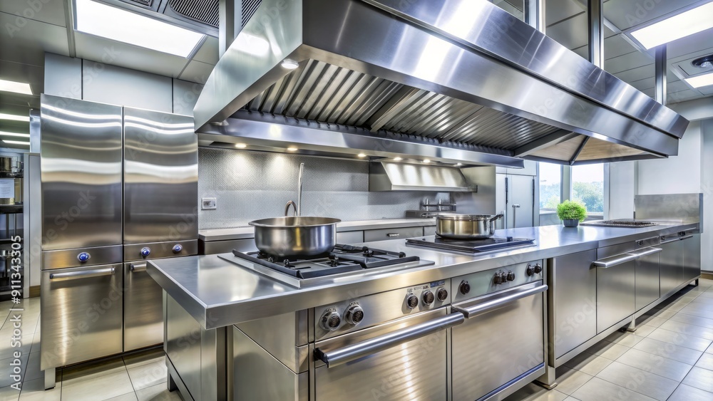 custom made wallpaper toronto digitalModern commercial kitchen metal extractor hood with sleek illumination, stainless steel finish, and electrical components, providing efficient ventilation and a sleek design.