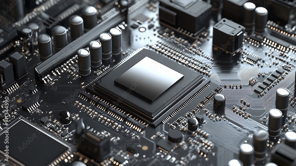 Closeup of a Black Motherboard with a Processor Closeup of a Black Motherboard with a Processor