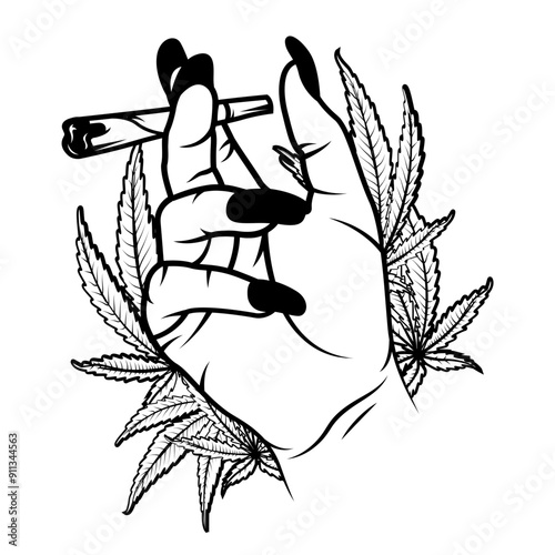 Holding Blunt| Smoking Joint | 420 Cannabis | Kush Leaf | Blunt | Weed Leaf | Drug Addiction | Four Twenty | Original Illustration | Vector and Clipart | Cutfile and Stencil