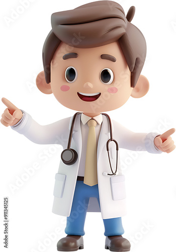 3D cartoon a male doctor showing hand at direction. Generative AI.