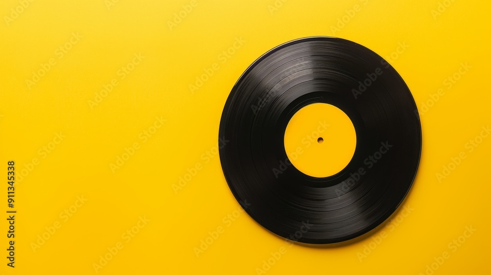 Bright yellow background with a centered vinyl recordd Bright yellow background with a centered vinyl recordd