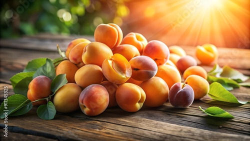 Golden Glow: Apricots on a Sun-Drenched Table Generative AI