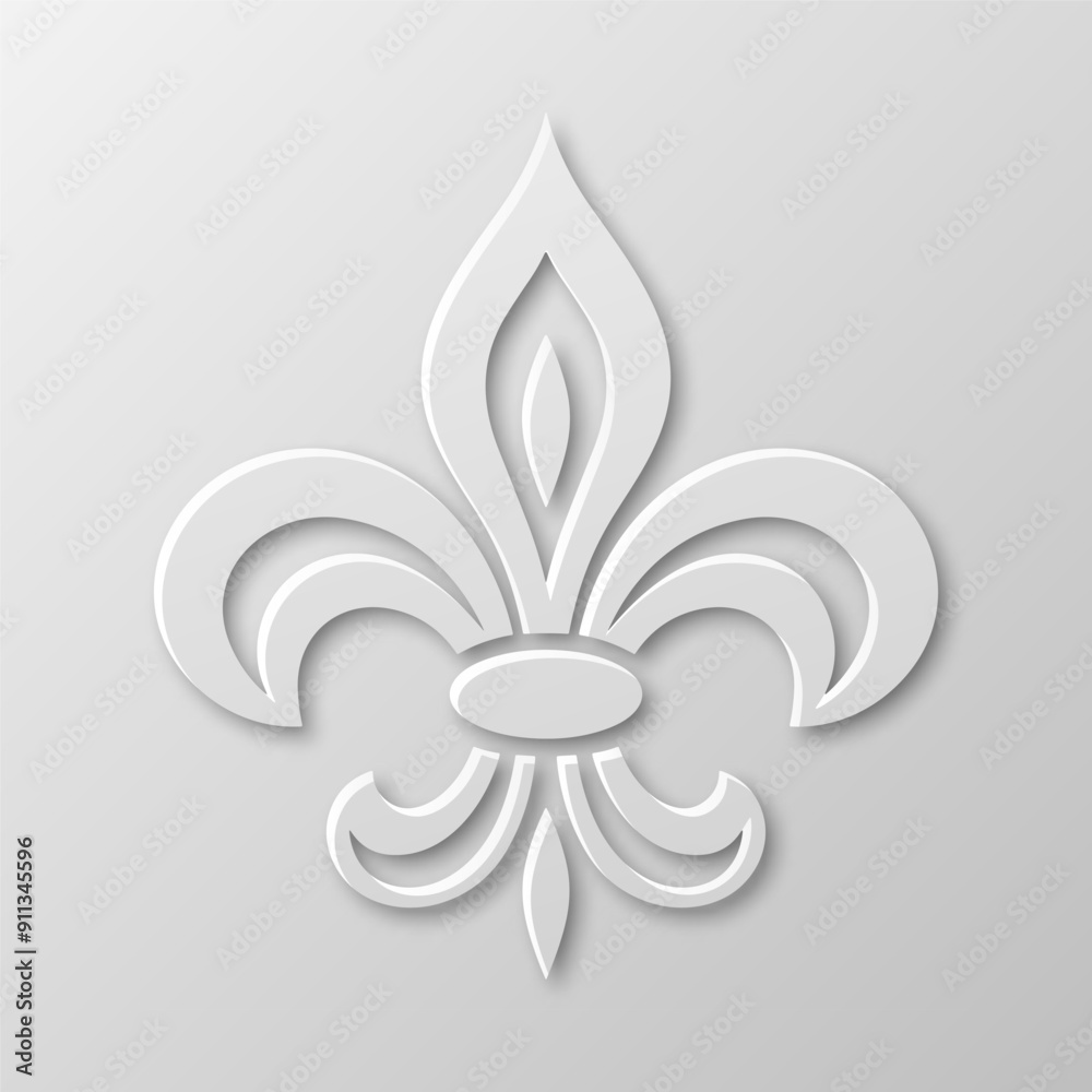 Vector Realistic Paper 3d Fleur De Lis Closeup on White Background. Heraldic Lily Sign, Vector Illustration Vector Realistic Paper 3d Fleur De Lis Closeup on White Background. Heraldic Lily Sign, Vector Illustration