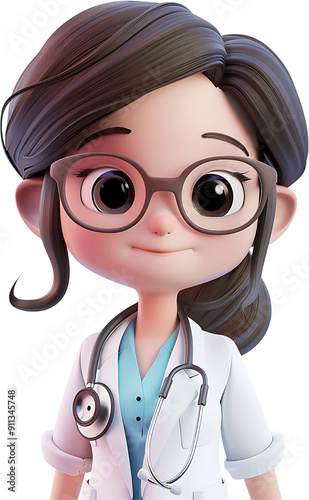 3D cartoon a female doctor. Generative AI.