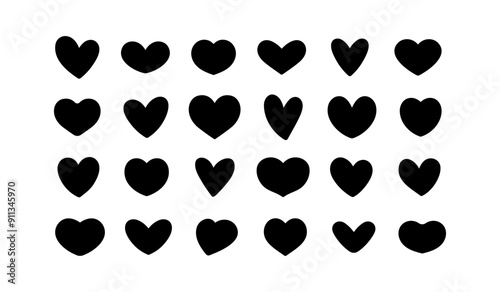 Heart silhouette set. Simple vector heart icon set. Black heart icons. Valentine's Day symbol.