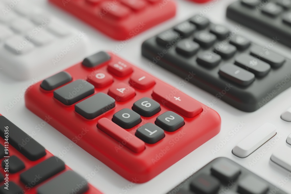 Close-up of a Red and Black Calculator Keyboard