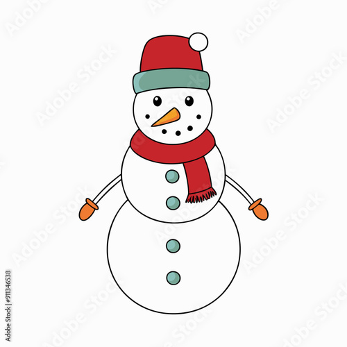 Snowman with hat isolated on white, Snowman vector illustration, Christmas Snowman vector art, Snowman silhouette, christmas Snowman vector icon, eps