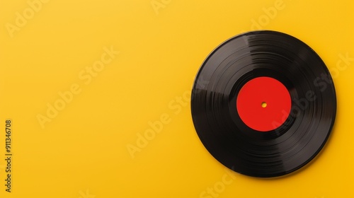 Wallpaper Mural Bright yellow surface featuring a vinyl record with clear spaced Torontodigital.ca