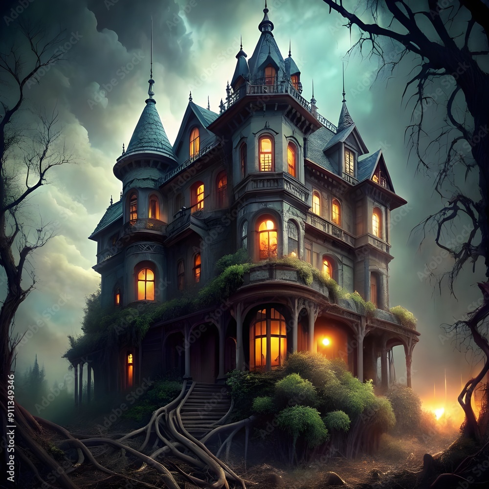 Halloween Haunted House: Spooky Dilapidated Mansion for a Haunting Scene Halloween Haunted House: Spooky Dilapidated Mansion for a Haunting Scene