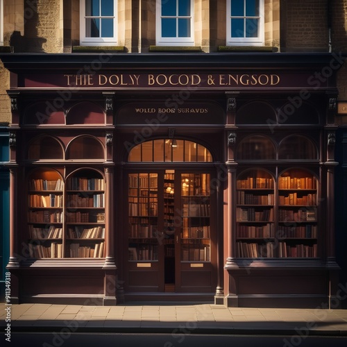 The showcase of a vintage bookstore on the street