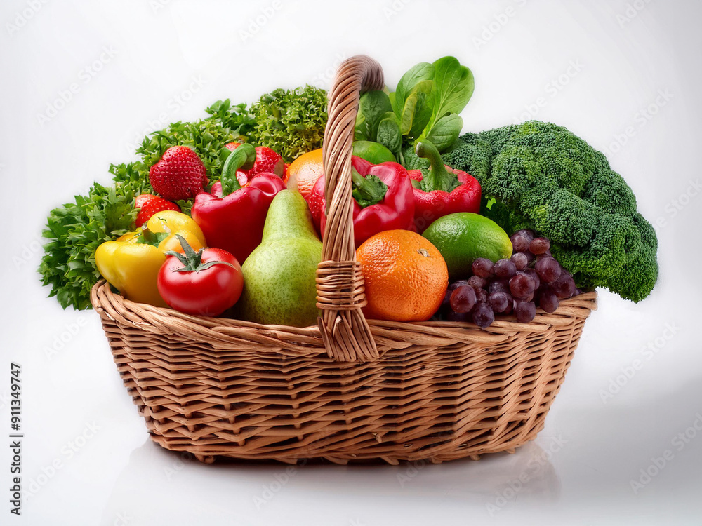 Fototapeta premium A realistic wicker basket filled with a variety of fresh, healthy fruits and vegetables for world food day