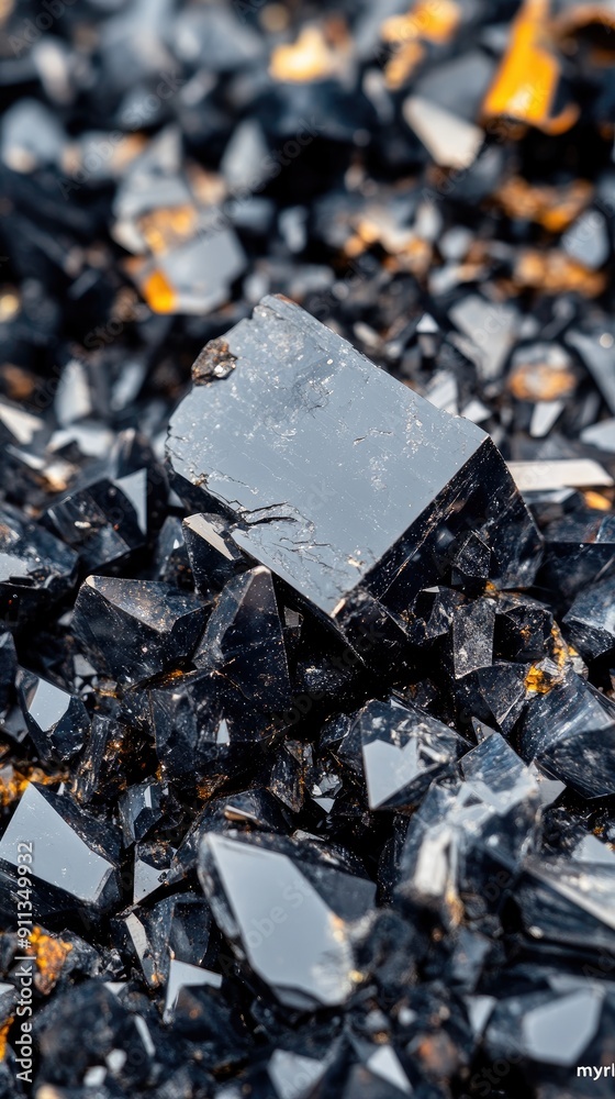 A stunning black crystal cluster showcases its sharp points and natural formation, resting on a rock amidst greenery under daylight A stunning black crystal cluster showcases its sharp points and natural formation, resting on a rock amidst greenery under daylight