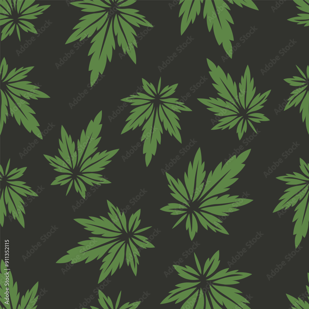 Vector Seamless Pattern with Flat Cannabis Leaves. Hemp, Cannabis Green Leaf on Black Background. Seamless Print with Medical Marijuana. Vector Illustration Vector Seamless Pattern with Flat Cannabis Leaves. Hemp, Cannabis Green Leaf on Black Background. Seamless Print with Medical Marijuana. Vector Illustration