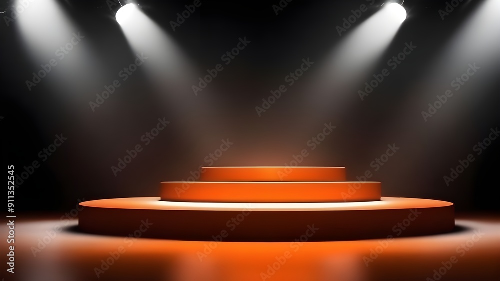 Obraz premium Orange podium smoke spotlight stage 