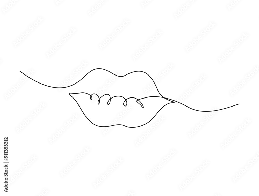 Obraz premium Continuous one line drawing of sexy lips. Woman lips single line vector illustration.