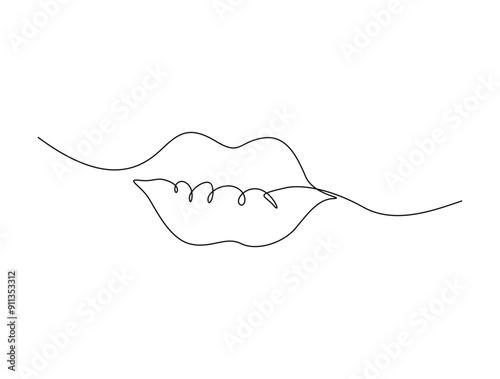 Continuous one line drawing of sexy lips. Woman lips single line vector illustration.