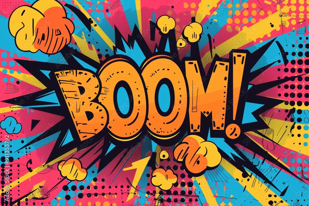 Retro Pop Art Explosion: A vibrant, retro-style pop art background featuring a dramatic Retro Pop Art Explosion: A vibrant, retro-style pop art background featuring a dramatic