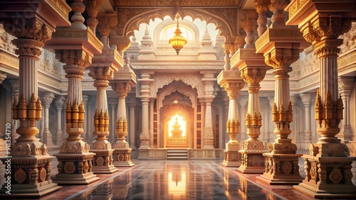 The Whispers of Time: A Blurred Glimpse into the Timeless Beauty of an Indian Temple Interior  Generative AI