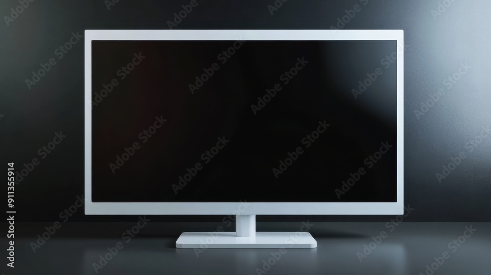 Realistic flat screen TV with a white HD monitor and black screen, perfect for business presentations. Realistic flat screen TV with a white HD monitor and black screen, perfect for business presentations.