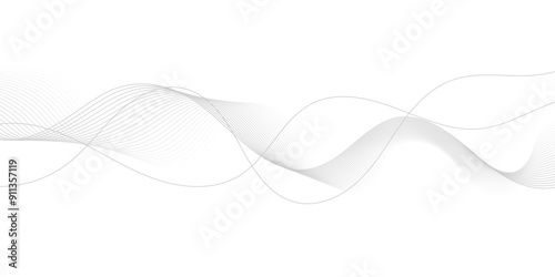 Abstract gray wave dynamic curve lines on transparent background with flowing particles. Digital energy waves technology concept. Modern backdrop design for business, presentation, banner.