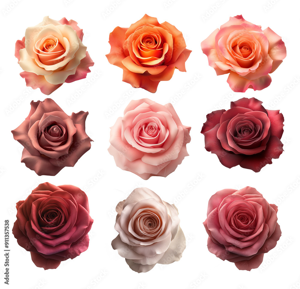 Fototapeta premium Assorted Colorful Roses Collection Isolated Background