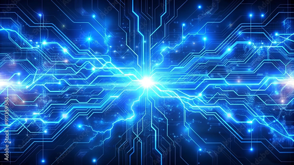 Abstract Neon Circuitry: A Symphony of Blue generative AI Abstract Neon Circuitry: A Symphony of Blue generative AI