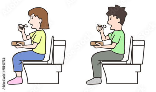 便所飯、トイレで弁当を食べる女性と男性