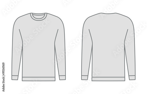 Simple long sleeve line templates. Front and back view. Vector illustration