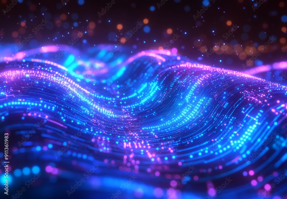 A cyberpunk inspired data visualization featuring glowing blue and purple circuits interwoven with dynamic abstract data flow, creating a high tech aesthetic A cyberpunk inspired data visualization featuring glowing blue and purple circuits interwoven with dynamic abstract data flow, creating a high tech aesthetic