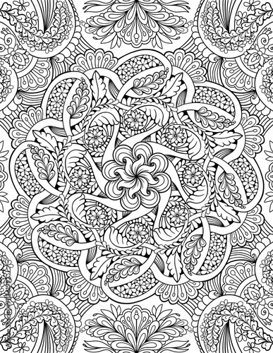 Ornamental mandala adult coloring book page. Zentangle style coloring page. Arabic, Indian ornament..