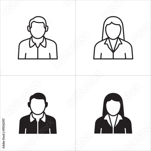 Businessman icon set. Business woman icons. User icon. Professional company person or worker symbol. Anonymous profile sign. customer service symbols. Vector stock icons set in thin line style.