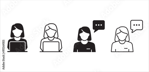 Customer service and support icon set. Help and support call icons. Entrepreneur symbol. Vector icon illustration. Contain symbol of Live chat, female or male receptionist and operator.