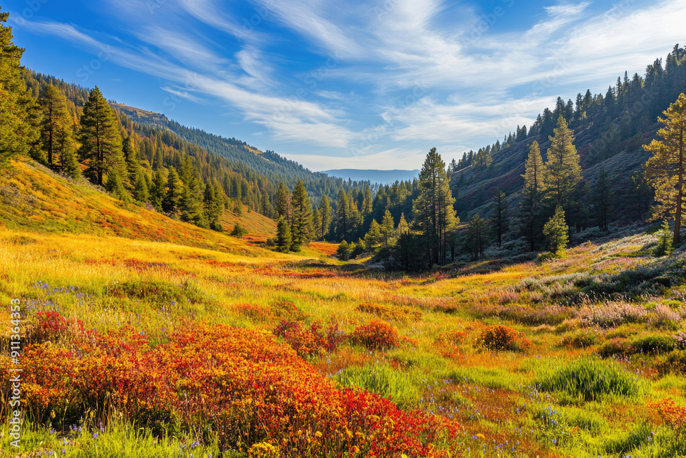 A picturesque meadow with vibrant autumn colors. A picturesque meadow with vibrant autumn colors.