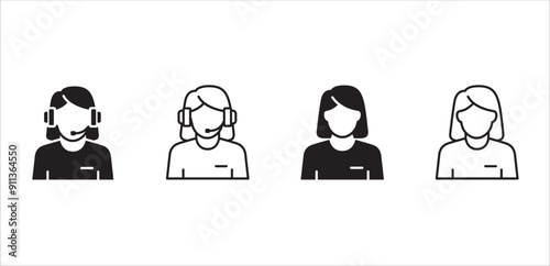Customer service and support icon set. Help and support call icons. Entrepreneur symbol. Vector icon illustration. Contain symbol of Live chat, female or male receptionist and operator.