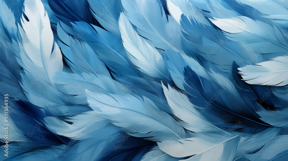 Blue Feathers Watercolor Oil Painting, Abstract Image, Texture, Pattern Background, Wallpaper, Cover and Screen of Smartphone, Cell Phone, Computer, Laptop, 9:16 and 16:9 Format