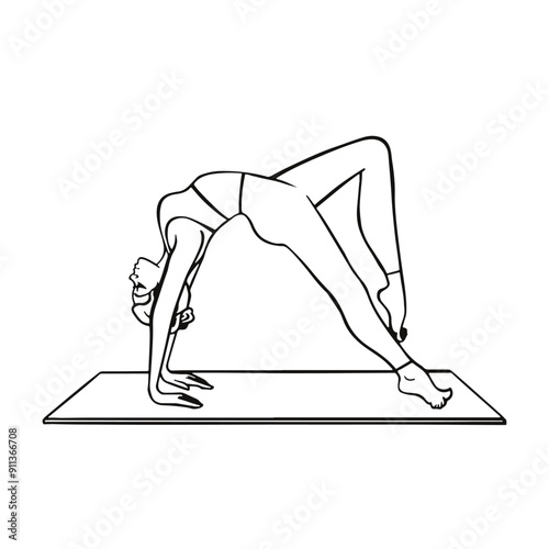 Yoga, assana gymnastic bridge, coloring outline illustration