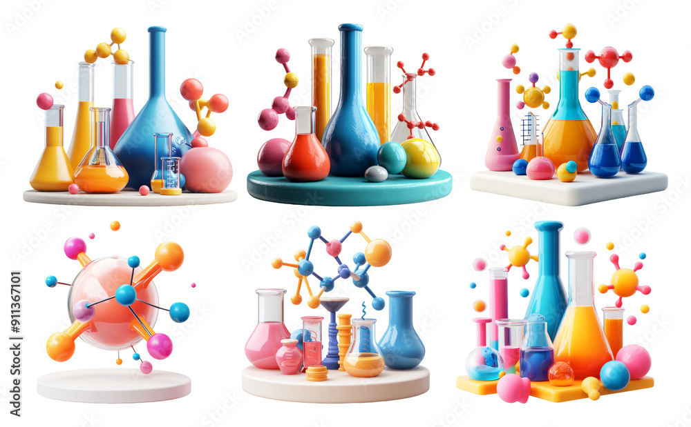 Chemistry Experiment Equipment Set Isolated on Transparent Background Chemistry Experiment Equipment Set Isolated on Transparent Background