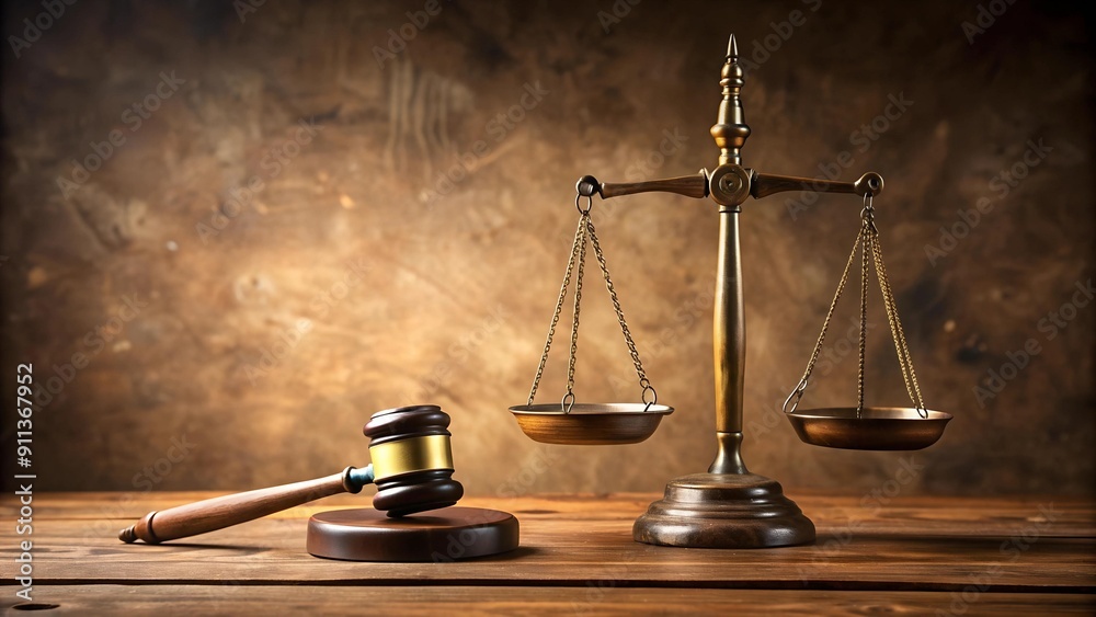 The Weight of Justice: An Antique Scale and Gavel in a Courtroom Setting Generative AI The Weight of Justice: An Antique Scale and Gavel in a Courtroom Setting Generative AI