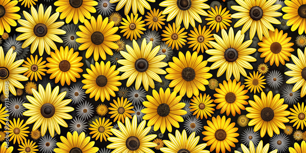 Seamless pattern with colorful Yellow and Black daisies background Seamless pattern with colorful Yellow and Black daisies background