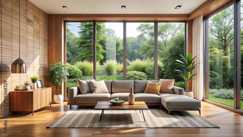 Fototapeta premium Minimalist Modern Living Room with a Touch of Nature Generative AI