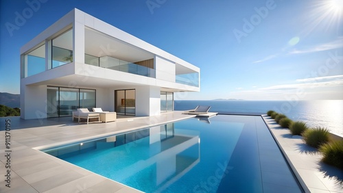 A Modern White Villa with Minimalist Elegance and Sea Views AI Generated