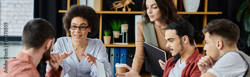 Colleagues engage in a serious discussion while navigating work together.